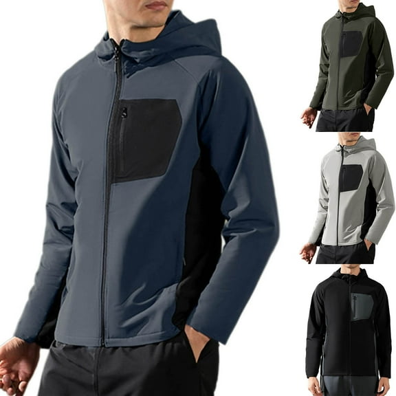 Mgmyaa Men's Lightweight Water Repellent Hiking Jacket with Multiple Pockets Hooded Windbreaker Long Sleeve Travel Outerwear for Outdoor Activities