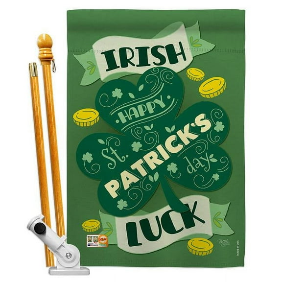 Breeze Decor BD-SA-HS-102035-IP-BO-D-US17-BD 28 x 40 in. Vertical Irish Luck Spring St Patrick Impressions Decorative Double Sided House Flag Set with Pole & Bracket Hardware