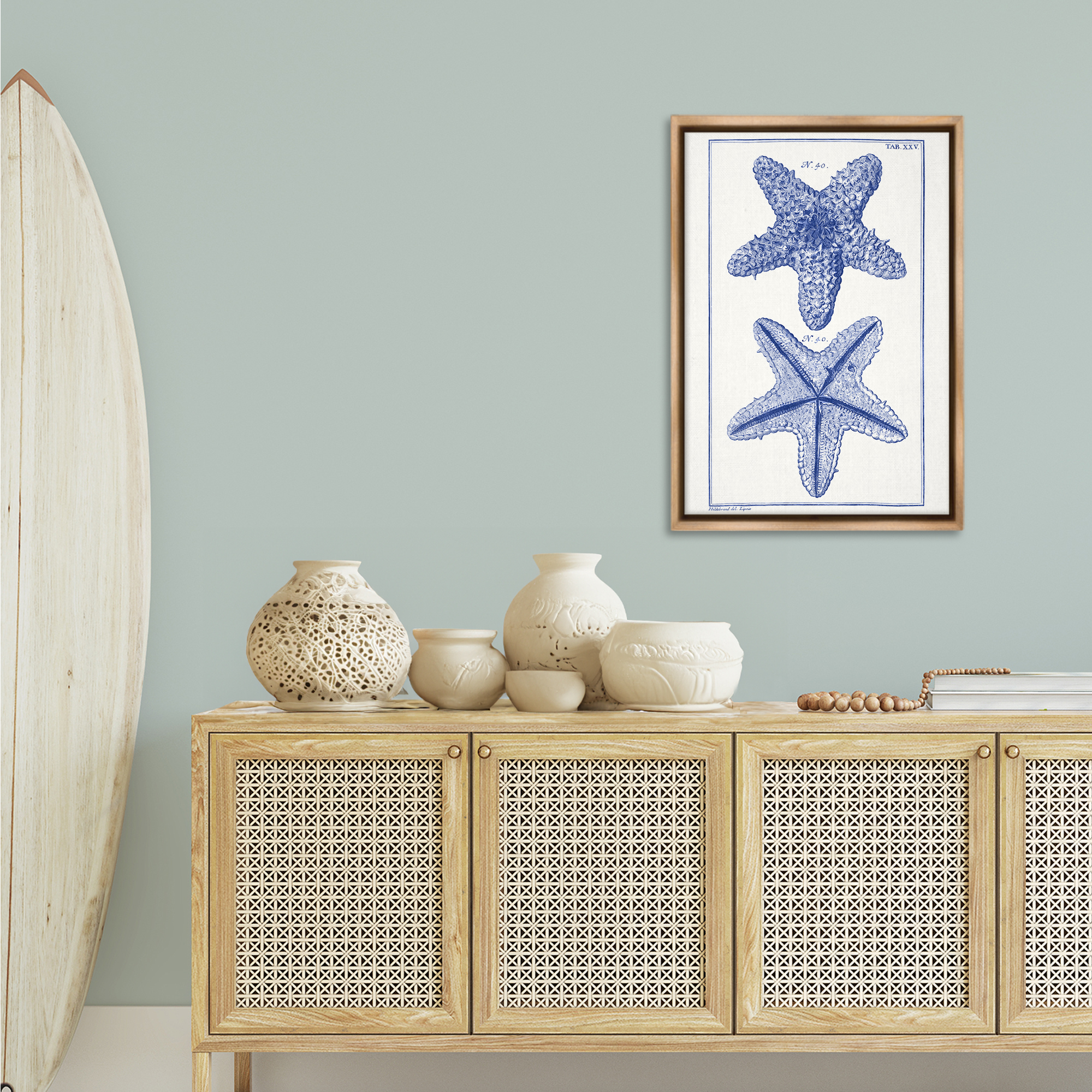 Stupell Industries Blue Starfish Studies Animals & Insects Painting Brown Floater Framed Canvas Art Print Wall Art, 21 x 31