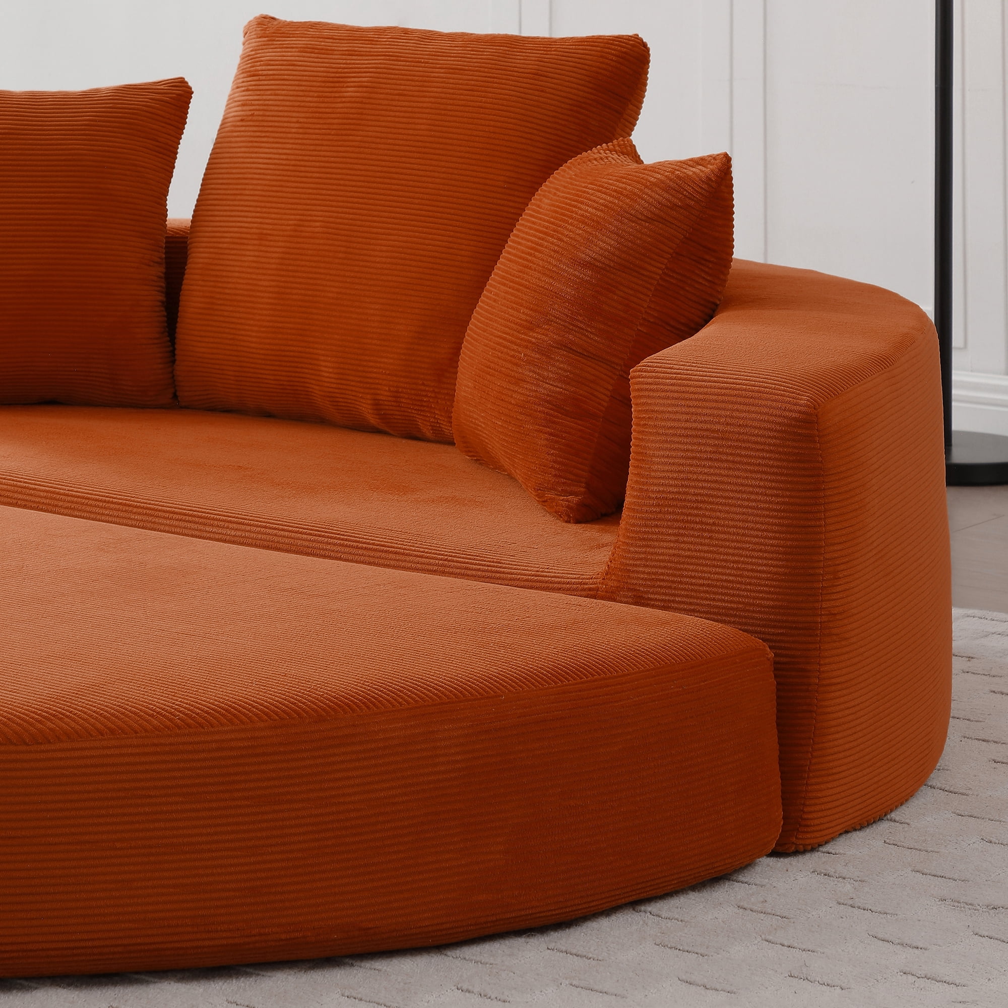 Miniyam 67" X 67" Convertible Sofa Corduroy Couch Bed For Apartment, Adjustable Futon Sofa No Assembly Compressed Sofa, Orange