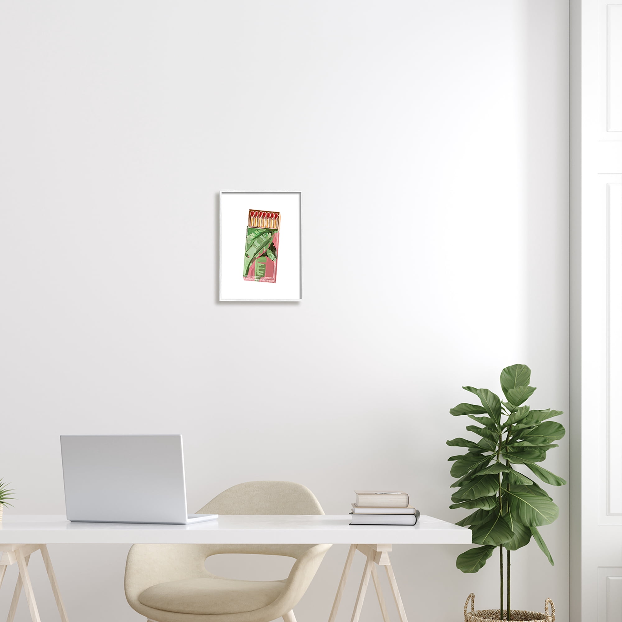 Stupell Industries Floral Pink Matchbox Design Square Cutout Shape Graphic Art White Framed Art Print Wall Art, Design by Amelia Noyes