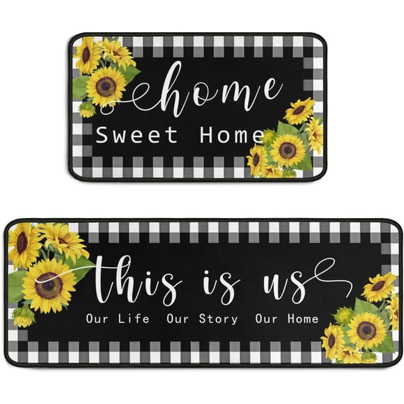 Sunflower Kitchen Rugs Set 2 Pieces Non Skid Kitchen Floor Rug and Mat Waterproof Kitchen Runner Rug Standing Area Mat Carpets for Outdoor Decor 17"x47"+17"x30"