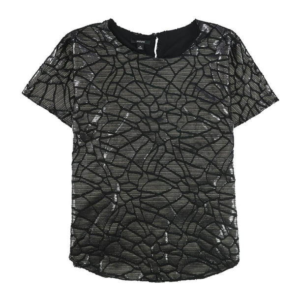 Alfani Womens Animal Print Pullover Blouse silver XL