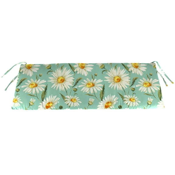 Jordan Manufacturing 48" x 19.5" Daphne Iceberg Aqua Floral Rectangular Outdoor Settee Swing Bench Cushion with Ties