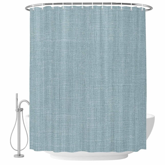 Polyester Fabric Vintage Haze Blue Shower Curtain, Farmhouse Retro Solid Color Linen Texture Waterproof Bathtub Curtain Bathroom Decor Set with Hooks 48 x 72 Inches