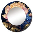 thumbnail image 2 of Designart "Pink Peony Surrounded By Gilded Leaves" Poppies Gold Large Round Mirror - Round Bedroom Mirror Wall Decor - Traditional Round Printed Mirror - 23" x 23", 2 of 6