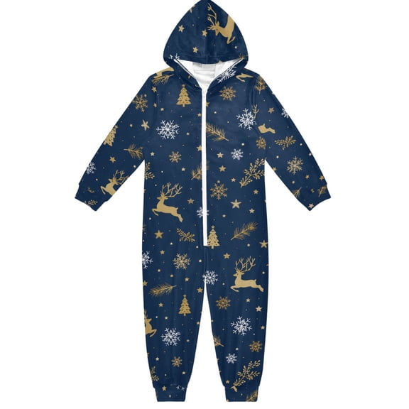 Elk Snowflake Boys & Girls Hooded One-Piece Pajamas Warm Crystal velvet Hooded Long Sleeve Loungewear Jumpsuit Unisex