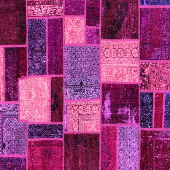 Ahgly Company Indoor Square Patchwork Pink Transitional Area Rugs, 7' Square