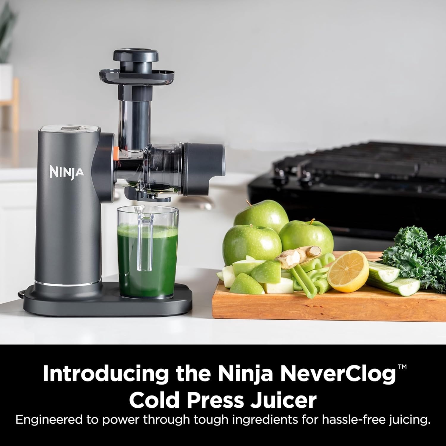 Restored Ninja NeverClog Cold Press Juicer, Powerful Slow Juicer with Total Pulp Control, Countertop, Electric, 2 Pulp Functions, Dishwasher Safe, Charcoal (Refurbished)