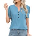 thumbnail image 4 of Aofany Womens Plus Size Tops Casual Solid Color Short Sleeve V-Neck with Button Loose Tops T-Shirt Blouse, 4 of 7