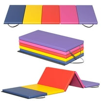6.4'x2.5'x1.6" Gymnastics Mat Folding Tumbling Mats 5-Fold Gymnastics Equipment PU Leather Exercise Mat Yoga Mat with Carrying Handles for Home Workout Outdoor,  Mix Color