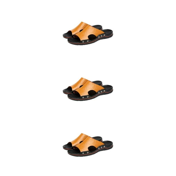 Qarigey 2 uds, zapatillas de cuero para hombre, zapatos informales, sandalias planas deslizantes de verano, moda antideslizante, playa, casa, Type1 NO1