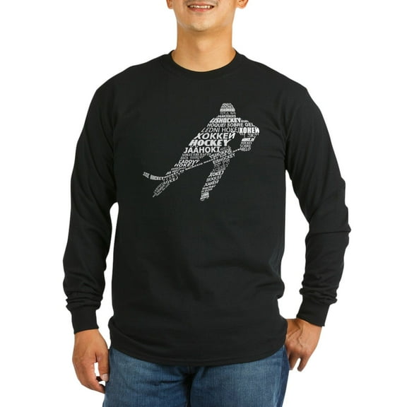CafePress - Hockey Languages Typography Long Sleeve T Shirt - Long Sleeve Dark T-Shirt
