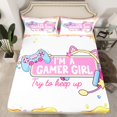 thumbnail image 2 of Manfei Gamer Girl Twin Sheet Sets,Gameing Game Gamepad Twin Fitted Sheet,Pink White Blue Flat Sheet For Kids Teens,Super Cozy Bedroom Decoration,3 Pieces, 2 of 7