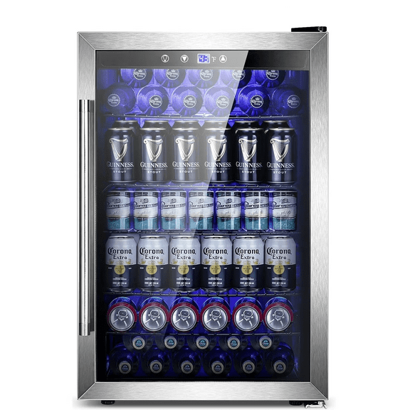 Auseo 180 Can Beverage Refrigerator and Cooler with Stainless steel frame Glass Door & Handle for Home