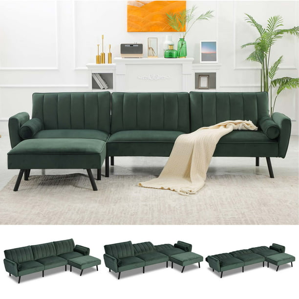 DURASPACE Velvet Sectional Sofa Couches for Living Room Convertible ...