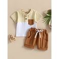 thumbnail image 2 of Bagilaanoe 2pcs Toddler Baby Boy Short Pants Set Patchwork Short Sleeve T-Shirt Tops + Shorts 6M 12M 18M 24M 3T Kids Casual Summer Outfits, 2 of 9