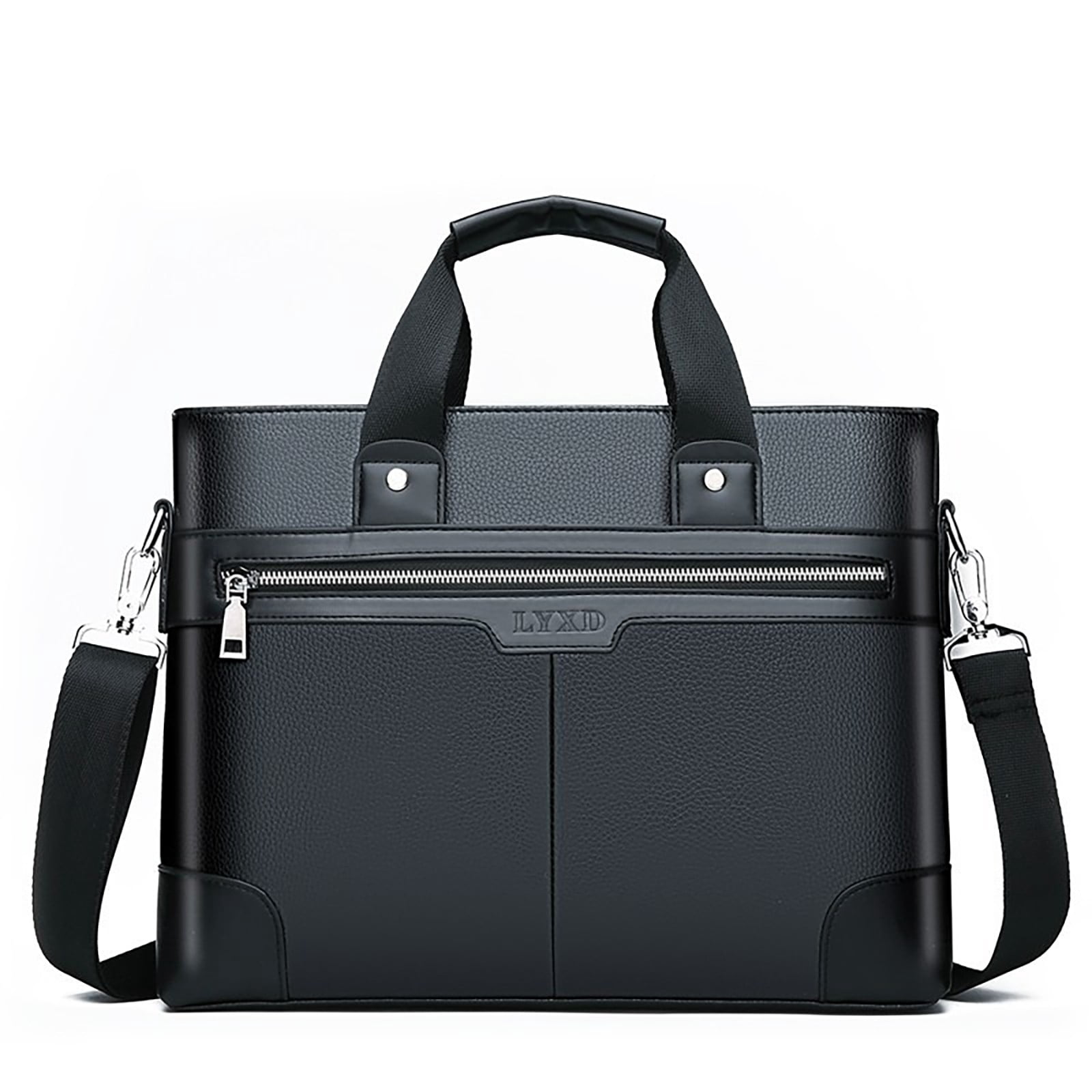 Mepaouo Leather Briefcase for Men 15.6 Inch Laptop Tote Work Bag Waterproof Messenger Shoulder Handbag(Black)