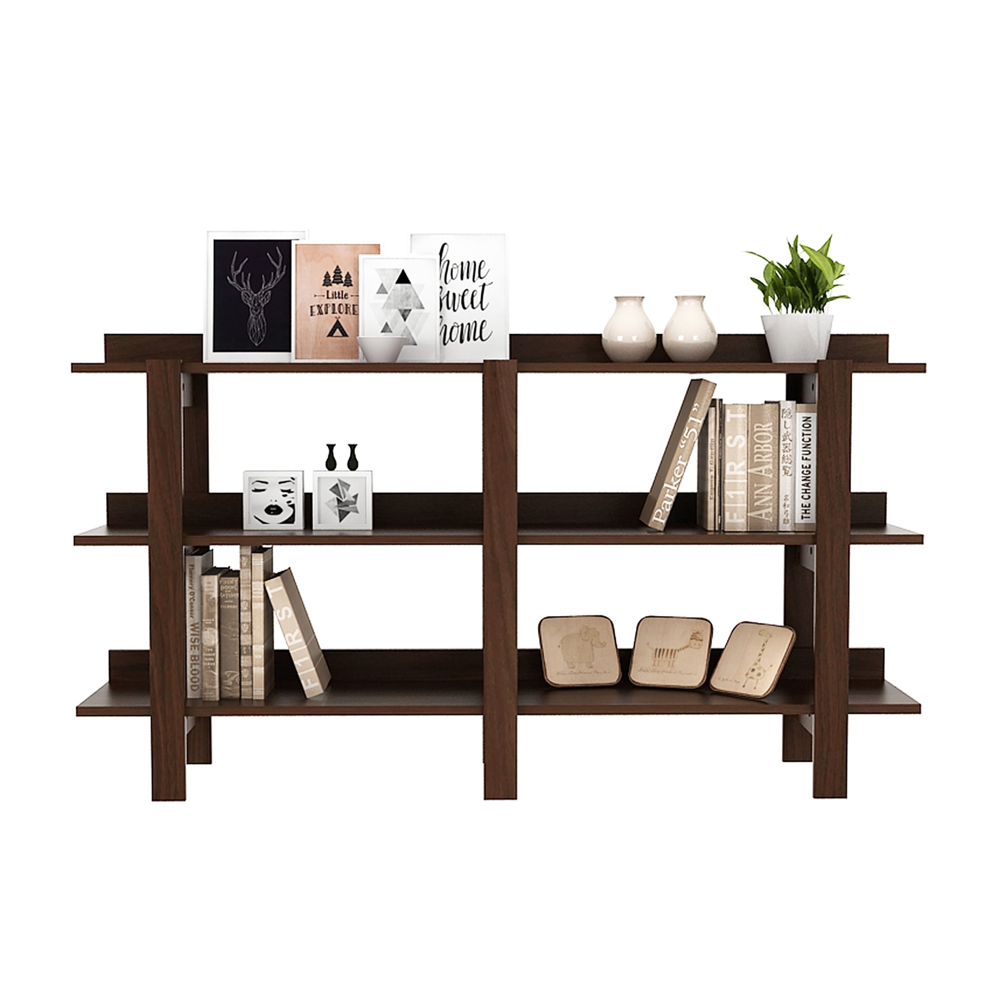 Costway 59'' 3 Tier Console Table with Storage Wooden Sofa Entryway Table Brown Walnut
