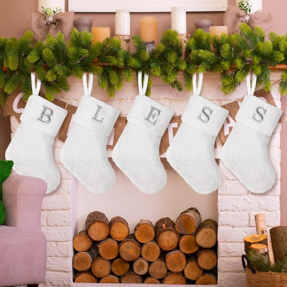 7 /16 inches Initial Monogram Christmas Stocking Personalized Christmas Stockings with Embroidered Letters Super Soft Initial Christmas Stocking for Xmas Holiday Christmas Tree Fireplace Decor 1Pack