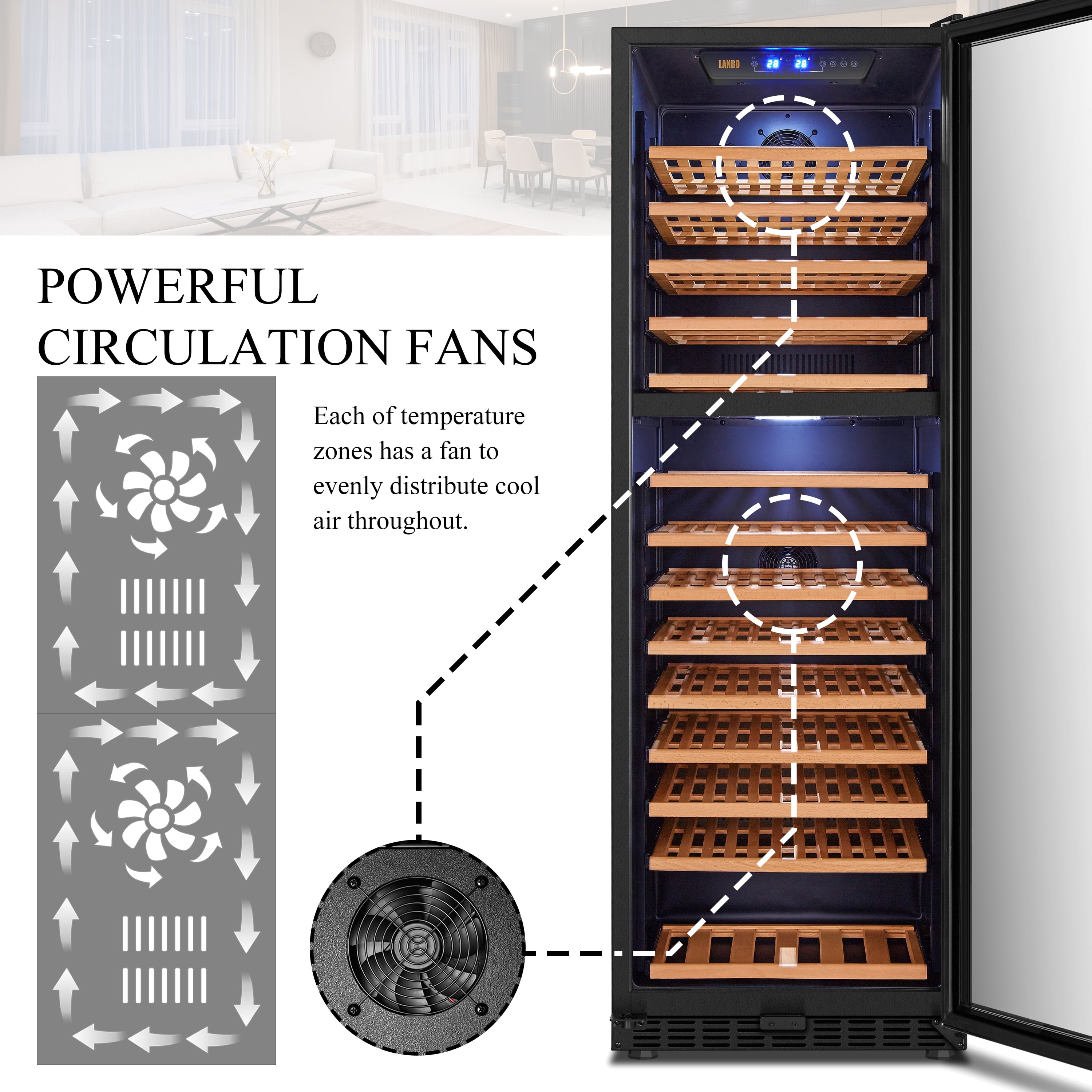 Lanbo 154 Bottle 24 inch Width Compressor Dual Zone Wine Cooler