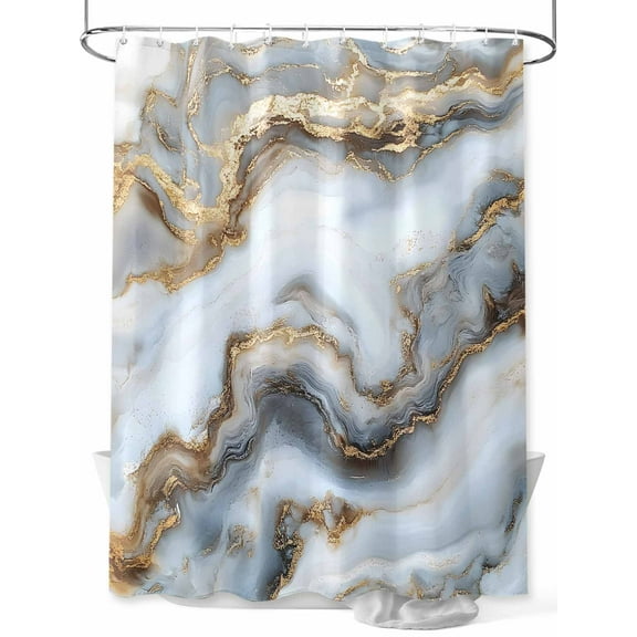 Fsddascl Modern White Gold Shower Curtain Set - 48" x 72" Washable Bathtub Curtain with 12 Hooks, Abstract Geometric Marble Printed Waterproof Fabric Stall Shower Curtains for Bathroom/Bathtub