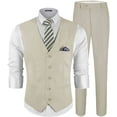 thumbnail image 1 of MAGE MALE Men's Linen 2 Piece Suit Slim Fit Wedding Groomsmen Summer Vest Pants Set, 1 of 5
