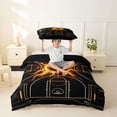 thumbnail image 2 of Castle Fairy Basketball Court Print Twin Duvet Cover, Sport Ball Flame Twin Bedding, Black Gold Orange,Black Reversible,2pcs,1 Duvet Cover and 1 Pillowcase, 2 of 6
