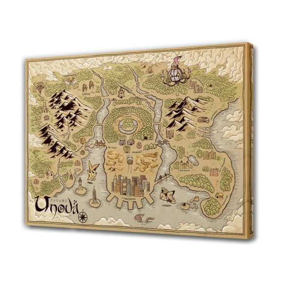 Pokemon Maps in Tolkien's Style Adam Rufino Canvas Poster Bedroom Decor Sports Landscape Office Room Decor Gift,Frame-style,08x12inch(20x30cm)