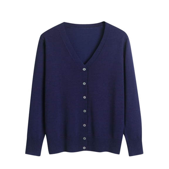 Meichang Cardigan Sweaters for Women Long Sleeve V-Neck Button Down Knit Cardigans Lightweight Fall Jackets Coat Solid Open Front Cardigan Sweater Navy XXXL