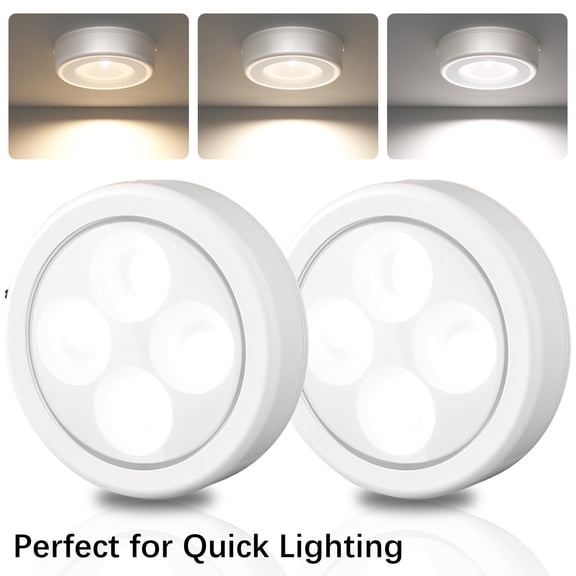 EZVALO 2 Pack Mini Rechargeable Puck Lights 2.5'', Tap Touch Light, No Battery Needed, 3 Color Temps Dimmable, Wireless Stick-On Cabinet Light for Closet Kitchen Drawer