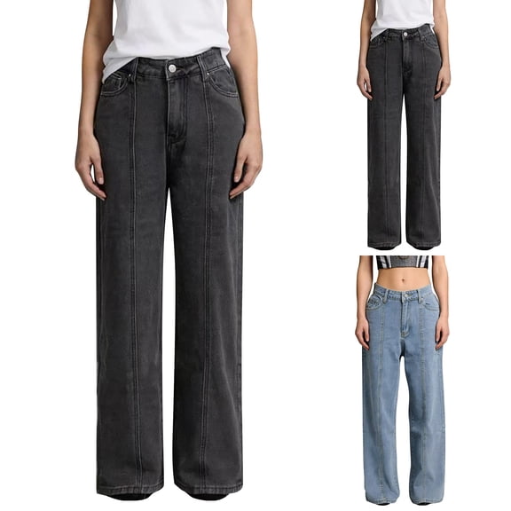 Women's Retro Dark Wash High Waisted Flare Jeans Wide Leg Denim