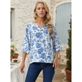 thumbnail image 2 of DARING DIVA Women's 3/4 Sleeve V Neck Boho Button Decor Blouse S Blue, 2 of 7
