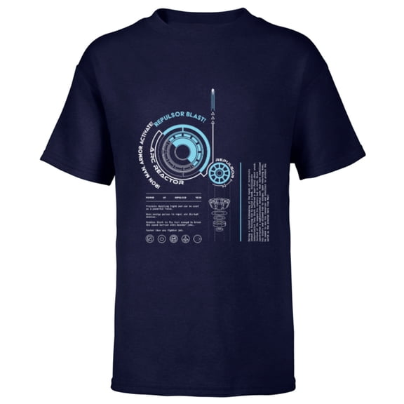 Marvel Avengers Iron Man Armor ARC Reactor Data Readout - Short Sleeve T-Shirt for Kids - Customized-Navy