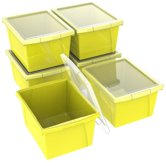 Storex 4 Gallon Plastic Storage Bin with Lid, Fits Letter-Size Paper, Yellow, 6-Pack