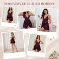 thumbnail image 6 of DAKIMOE Sexy Lingerie for Women Pajamas Set Open Front V Neck Ruffle Sheer Mesh Lace Wireless Babydoll Lingerie Dress with Thong 2 Piece for Valentine's Day, 6 of 11