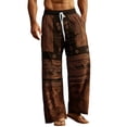 thumbnail image 2 of Tsivenald Linen Pants for Men Straight Leg Daily Trousers with Tribal Print and Elastic Waist Drawstring Mens Casual Pants, 2 of 5