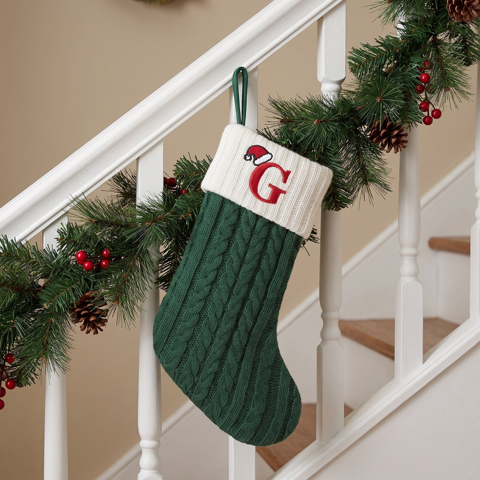 Unique Bargains Christmas Luxury Grand Hearth Accent Stocking Green Letter G 8"