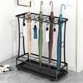 thumbnail image 2 of Umbrella Holder Stand with Removable Drip Tray, Slots and Hooks, Free Standing for Indoor Outdoor Home Office Entryway (Black), 2 of 4