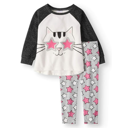 Long Sleeve Raglan 3D Graphic Tunic & Leggings, 2-Piece Outfit Set (Toddler Girls)