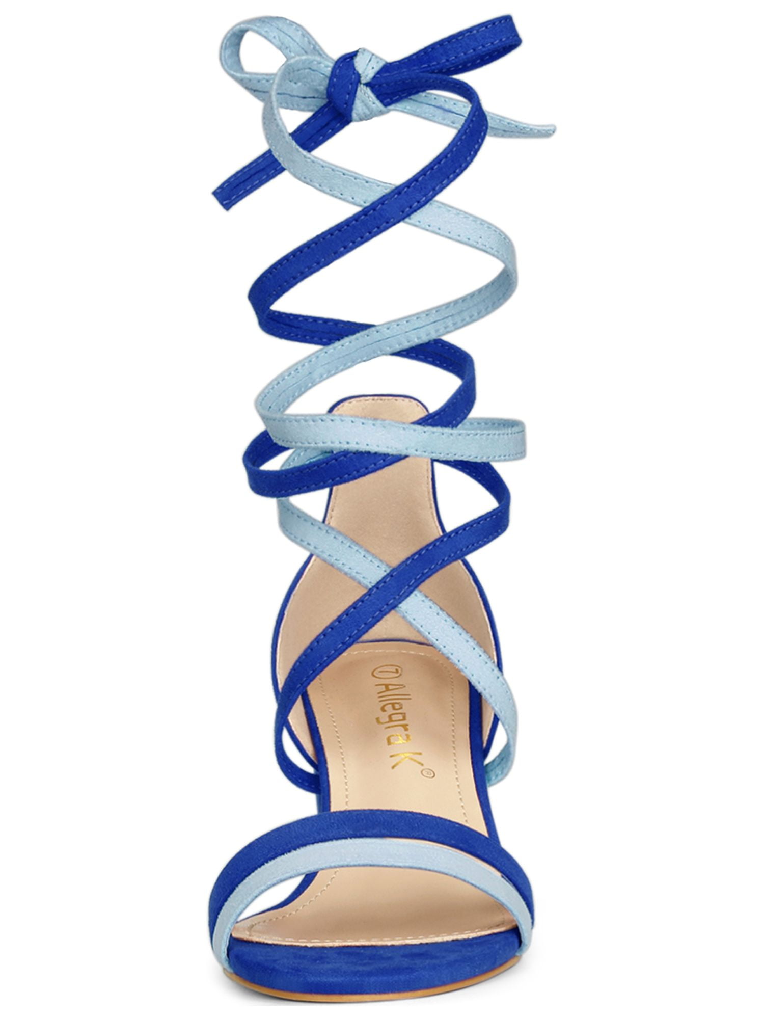DARING DIVA Women's  Fashion Open Toe Lace Up Color Block Heel Sandals Royal Blue 7