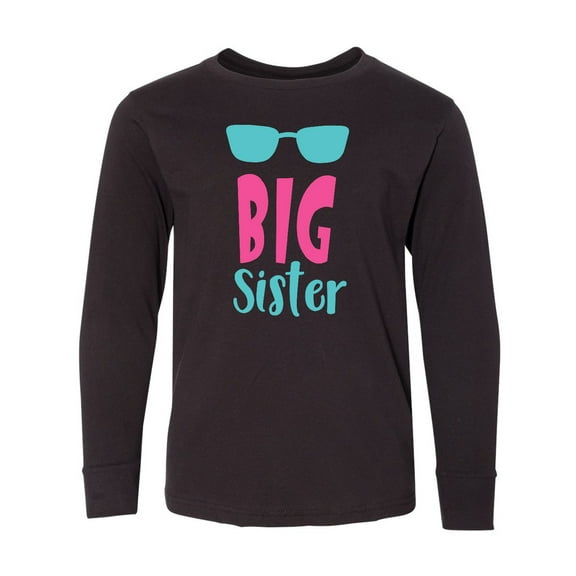 Inktastic Big Sister, Older Sister, Sunglasses - Blue Pink Long Sleeve Youth T-Shirt