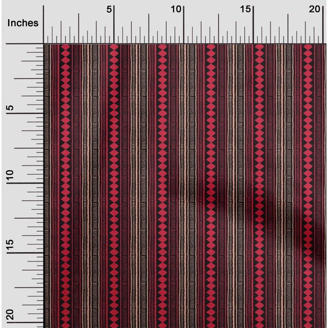 oneOone Cotton Silk Fabric Stripe & Diamond Block Printed Fabric 1 Yard 42 Inch Wide