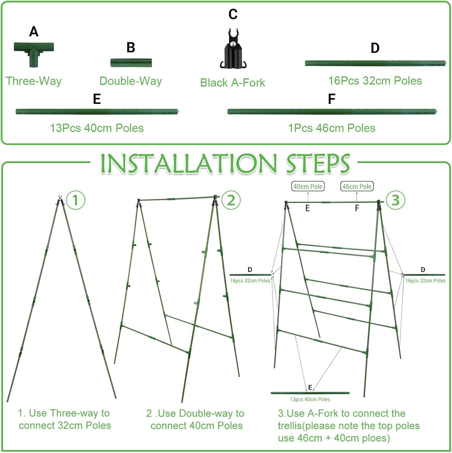 32 x 53 Inch Cucumber Trellis for Climbing  Outdoor A-Frame Garden Trellis for Raised Bed Detachable Sturdy Garden  Support Trellis for Small  Vegetable Flower Grape with Climbing Net