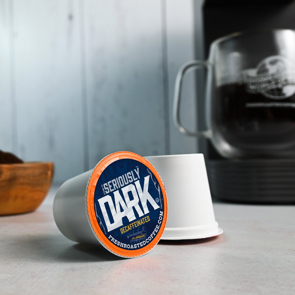 Fresh Roasted Coffee, Seriously Dark Decaf, Dark Roast, K-cup Compatible, 72 Count
