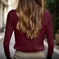 thumbnail image 5 of thefmos Women Fall Winter High Neck Long Sleeve Button Down Blouses Elegant Business Work Tops for Women Cute Trendy Office Dressy Shirts with Solid Color, Red 2XL, 5 of 6