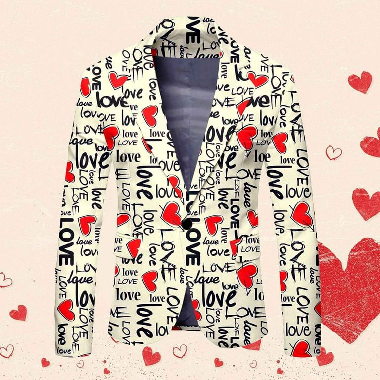 Toimothcn Men's Suit Jackets Romantic Valentine Day Love Heart