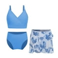 thumbnail image 3 of TiaoBug Kids Girls 3 Pcs Bikini Sets Spaghetti Straps Bra Brief With Swimskirts Bathing Suits Dusty Blue 10Y, 3 of 6
