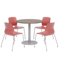 Olio Designs Round 42in Lola Dining Set - Teak Table - Coral Chairs