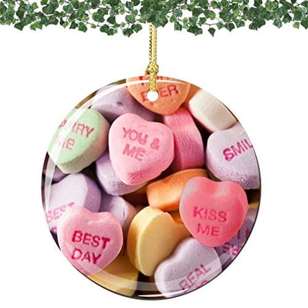 Valentine's Ornament Keepsake Gift, Valentine's Day Candy Porcelain Ornament 2.75' Double Sided